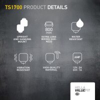 Hella Valuefit TS1700 LED work light, 24W, 1700lm, 10–30V, IP67/IP6K9K, 5700K, 800mm cable