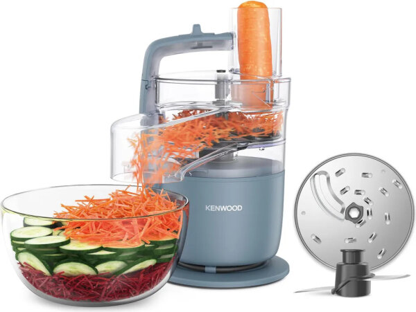 Kenwood MultiPro Go FDP22.130GY Kompakt-Küchenmaschine, 550 W, 1,3 l, Schneiden, Reiben, Pürieren, Teigkneten, 360°-Bedienung, Zubehör, Grau
