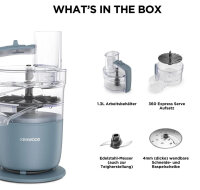 Kenwood MultiPro Go FDP22.130GY Kompakt-Küchenmaschine, 550 W, 1,3 l, Schneiden, Reiben, Pürieren, Teigkneten, 360°-Bedienung, Zubehör, Grau
