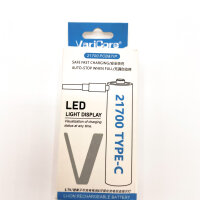 VariCore 21700 Li-Ion battery 3.7 V with USB-C input and output, LED charging indicator, fast charging, PCB protection and tip