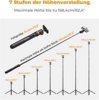 K&F Concept MS-08 Selfie-Stick-Stativ 2-in-1, 158 cm, Handyhalterung, kompatibel mit iPhone & Android, schwarz/orange