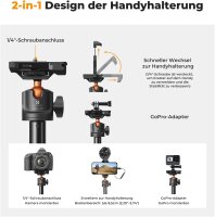 K&F Concept MS-08 Selfie-Stick-Stativ 2-in-1, 158 cm, Handyhalterung, kompatibel mit iPhone & Android, schwarz/orange