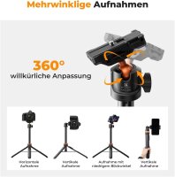 K&F Concept MS-08 Selfie-Stick-Stativ 2-in-1, 158 cm, Handyhalterung, kompatibel mit iPhone & Android, schwarz/orange