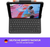 Logitech Slim Folio Bluetooth Keyboard Case 920-009474 for iPad 7th/8th/9th Gen., QWERTY, German, Apple Pencil Holder, Black