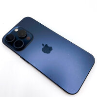Apple iPhone 15 Pro, 128GB, Model MTV03ZD/A A3102, Titanium Blue, 89% battery, slight stains on the back