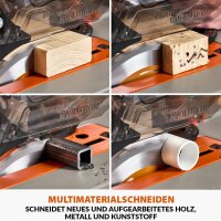 Evolution R255TBLX+ table saw, 1800 W, multi-material saw blade, 87 mm cutting depth, 45° bevel, +/-60° miter, for wood/metal/plastic