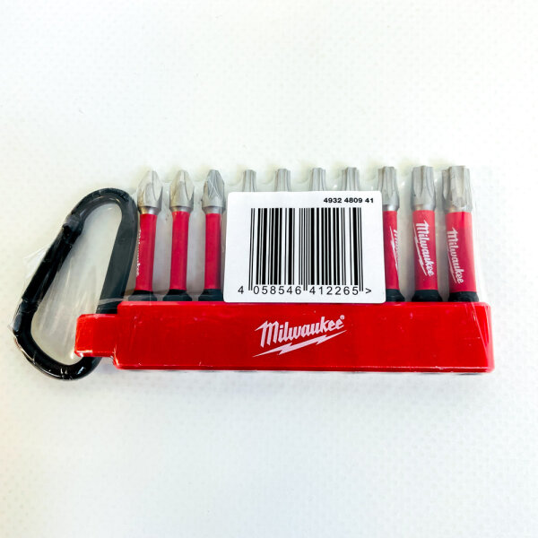 Milwaukee 4932480941 10-piece bit set, 50 mm, metal, Phillips/slotted/Torx, painted, Shockwave, for screwdriving