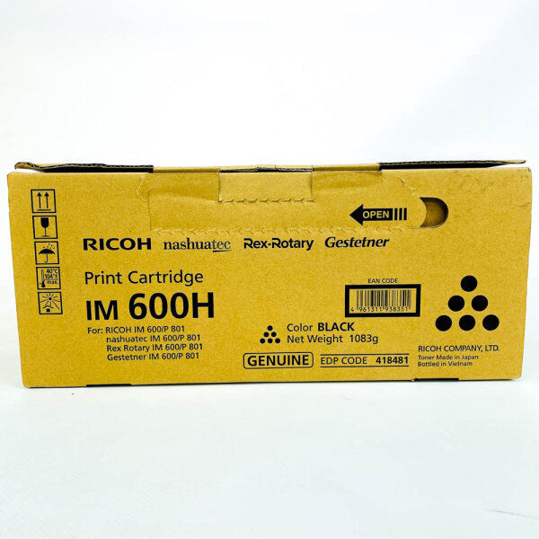 RICOH IM 600H Black Toner 418481, compatible with RICOH/Nashuatec/Rex Rotary/Gestetner IM 600/P 801, high capacity