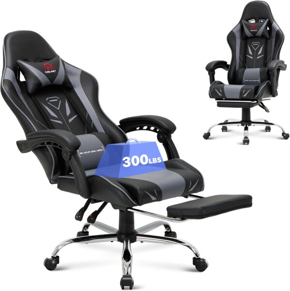 COLAMY 6703 Gaming-Stuhl, ergonomisch, Kunstleder, Metall, schwarz, High-Back, höhenverstellbar, 65x65,5x130 cm, 17 kg