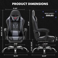 COLAMY 6703 Gaming-Stuhl, ergonomisch, Kunstleder, Metall, schwarz, High-Back, höhenverstellbar, 65x65,5x130 cm, 17 kg