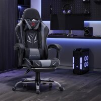 COLAMY 6703 Gaming-Stuhl, ergonomisch, Kunstleder, Metall, schwarz, High-Back, höhenverstellbar, 65x65,5x130 cm, 17 kg