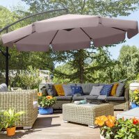 Gardenia D300 cantilever parasol 3x3m, garden parasol, dark steel pole, dark beige cover, water-repellent, crank, cross base, for garden/terrace/balcony