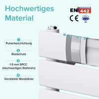 doporro Badheizkörper 160x50 cm, Weiß, Flachheizkörper, einlagig, horizontal, 2-in-1 Mittel- oder Seitenanschluss