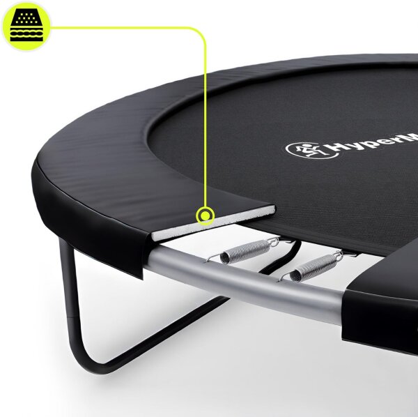 HyperMotion Kids Trampoline 16FT, round, Ø 434 cm, up to 150 kg, safety net inside, ladder, 108 springs, steel frame, black