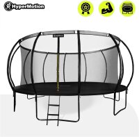 HyperMotion Kindertrampolin 16FT, rund, Ø 434 cm, bis 150 kg, Sicherheitsnetz innen, Leiter, 108 Federn, Stahlrahmen, Schwarz