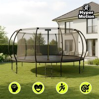 HyperMotion Kindertrampolin 16FT, rund, Ø 434 cm, bis 150 kg, Sicherheitsnetz innen, Leiter, 108 Federn, Stahlrahmen, Schwarz
