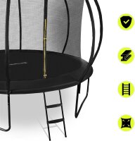 HyperMotion Kindertrampolin 16FT, rund, Ø 434 cm, bis 150 kg, Sicherheitsnetz innen, Leiter, 108 Federn, Stahlrahmen, Schwarz
