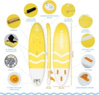 HUIIKE Enjoyer Yellow SUP Board 305x84x15cm, aufblasbar, bis 130kg, inkl. Paddel, Pumpe, Kajaksitz, Rucksack, Leash, 5L Drybag