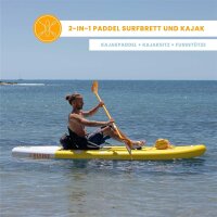 HUIIKE Enjoyer Yellow SUP Board 305x84x15cm, aufblasbar, bis 130kg, inkl. Paddel, Pumpe, Kajaksitz, Rucksack, Leash, 5L Drybag