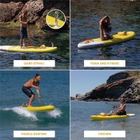 HUIIKE Enjoyer Yellow SUP Board 305x84x15cm, aufblasbar, bis 130kg, inkl. Paddel, Pumpe, Kajaksitz, Rucksack, Leash, 5L Drybag