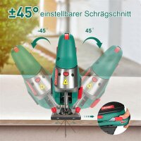HYCHIKA M1Q-DU03-110 Stichsäge 800W, 110mm Holz, 800-3000SPM, Laser, 6 Sägeblätter, Gehrungsschnitt -45° bis 45°