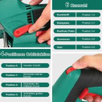HYCHIKA M1Q-DU03-110 Stichsäge 800W, 110mm Holz, 800-3000SPM, Laser, 6 Sägeblätter, Gehrungsschnitt -45° bis 45°