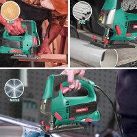 HYCHIKA M1Q-DU03-110 Stichsäge 800W, 110mm Holz, 800-3000SPM, Laser, 6 Sägeblätter, Gehrungsschnitt -45° bis 45°