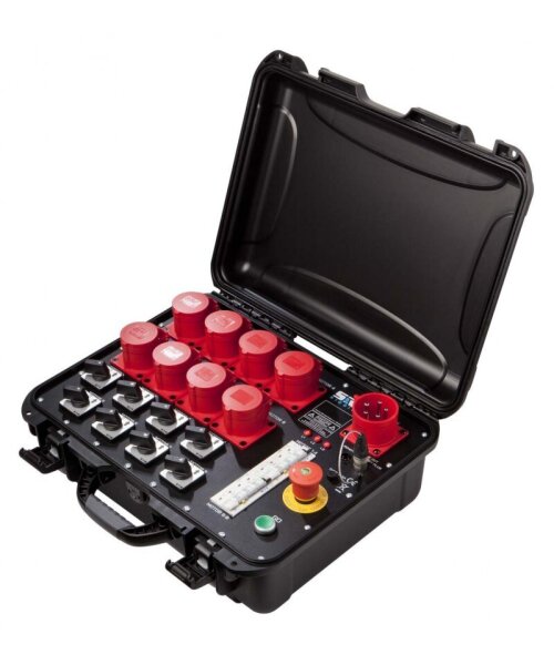 SRS MCP8-DV-CEE portable motor controller, 8x CEE16A outputs, CEE32A input, 3x230/400V, 32A, RCD, manual phasing