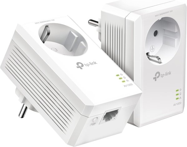 TP-Link TL-PA7017P KIT Powerline Adapter Set, 1000 Mbps, 2-pack, integrated power socket, Gigabit port, Plug & Play, white