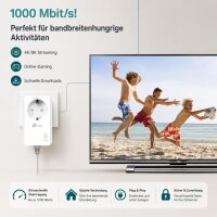 TP-Link TL-PA7017P KIT Powerline Adapter Set, 1000 Mbps, 2-pack, integrated power socket, Gigabit port, Plug & Play, white