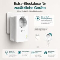 TP-Link TL-PA7017P KIT Powerline Adapter Set, 1000 Mbps, 2-pack, integrated power socket, Gigabit port, Plug & Play, white