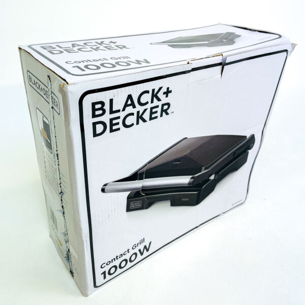 BLACK+DECKER BXGR1000E Kontaktgrill, 1000 W, 23x14,5 cm, kompakt, Antihaftplatten ohne PFOA, Panini-Grill, schwarz