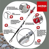 IKRA ICPS 2020 Akku-Teleskop-Entaster, 20 cm Schwert, bis 4 m Arbeitshöhe, 40 Min Laufzeit, Schultergurt, legierter Stahl, Aluminium, Grau