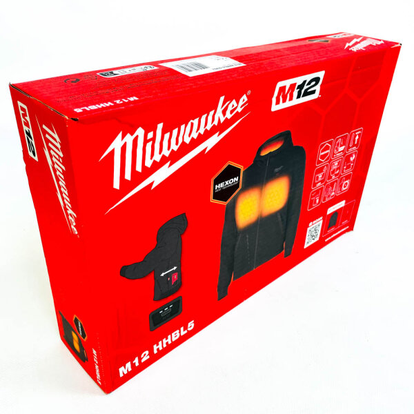 Milwaukee M12 HHBL5-0 (XL) Mens Cordless Heated Hoodie, 12V, Size XL, Black, Model 2025, 4932499190