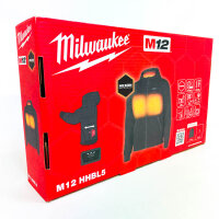 Milwaukee M12 HHBL5-0 (L) Akku-Heiz-Kapuzenpullover Herren, 12V, Größe L, Schwarz, 3 Heizstufen, waschbar