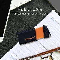 Integral Pulse USB flash drive 32GB, USB 2.0, black-orange, compact, fast data transfer