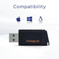 Integral Pulse USB flash drive 32GB, USB 2.0, black-orange, compact, fast data transfer
