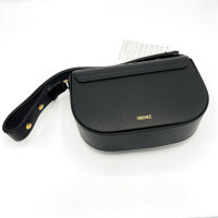 Versace Damen Clutch 45264108, schwarze Lederhandtasche mit goldfarbenem V-Logo, Handgelenkriemen, Schulterriemen