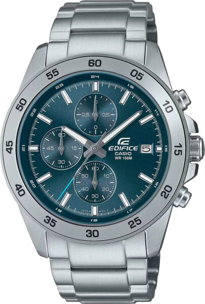 Casio Edifice EFR-526D-2AVUEF Herrenuhr, Chronograph, 100 m wasserdicht, Datumsanzeige, dunkelblaues Zifferblatt, silbernes Metallarmband