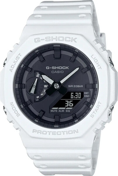 Casio G-Shock GA-2100-7AER Mens Watch, White, 20 bar Water Resistant, Analog-Digital, Stopwatch, Countdown, Alarm, Illumination, Nylon Strap