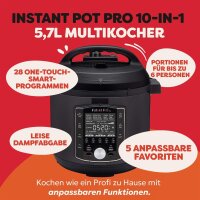 Instant Pot Pro 60 Multikocher, 5,7L, 220–240V, Edelstahl schwarz, 36,3x36,3x38,8cm, vielseitiger Schnellkochtopf