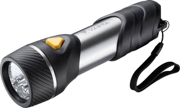 Varta Day Light Multi LED F30 Flashlight, 14 LEDs, 130h runtime, 32m range, shockproof, aluminum/rubber, incl. 2x D batteries