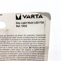 Varta Day Light Multi LED F30 Flashlight, 14 LEDs, 130h runtime, 32m range, shockproof, aluminum/rubber, incl. 2x D batteries