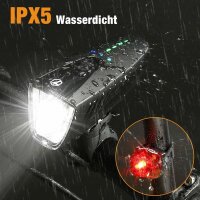 Toptrek 1057+T37 LED-Fahrradbeleuchtungsset, 3,7V, IPX5, 2000mAh Li-Ion, OSRAM-LED, Front- & Rücklicht, wiederaufladbar, Schwarz