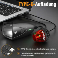 Toptrek 1057+T37 LED-Fahrradbeleuchtungsset, 3,7V, IPX5, 2000mAh Li-Ion, OSRAM-LED, Front- & Rücklicht, wiederaufladbar, Schwarz