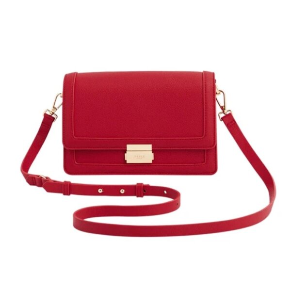 Fable England Kate Foldover Bag, shoulder bag, 23x15x7 cm, 110 cm strap, 2 inner compartments, red, womens, polyester lining