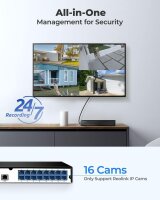 Reolink RLN16-410 NVR, Netzwerk-Videorekorder, 16 Kanäle, 4K-Unterstützung, inkl. Netzteil, Maus, Kabel, Schwarz