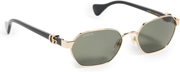 Gucci GG1593S Unisex-Sonnenbrille, goldfarbenes Metall, grüne Gläser, schwarze Bügel, 56 mm, inkl. bordeauxrotem Etui