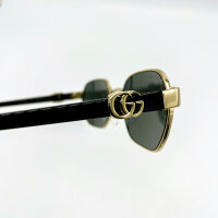 Gucci GG1593S Unisex-Sonnenbrille, goldfarbenes Metall, grüne Gläser, schwarze Bügel, 56 mm, inkl. bordeauxrotem Etui