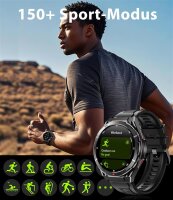 OUKITEL BT12 Smartwatch, 1,43" AMOLED, 36 GB Speicher, Android 15, 341x341 Pixel, 5G, Nano-SIM, Bluetooth, USB-C, 480 mAh, wasserdicht, Schwarz